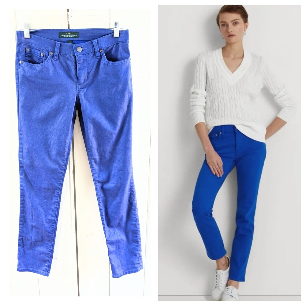 Ralph Lauren Coated Royal Blue Skinny Jeans sz 4